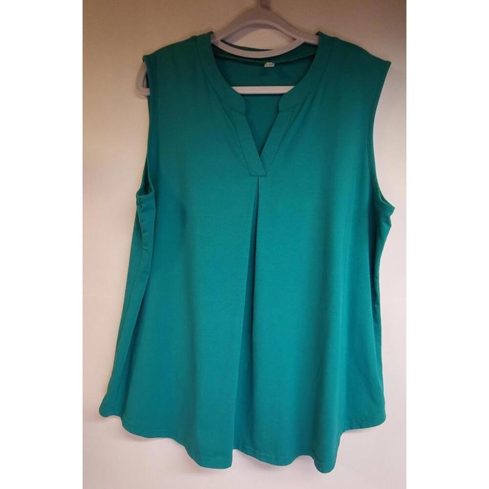 New Choice Women's blouse V-Neck sleeveless blue-green top 2XL